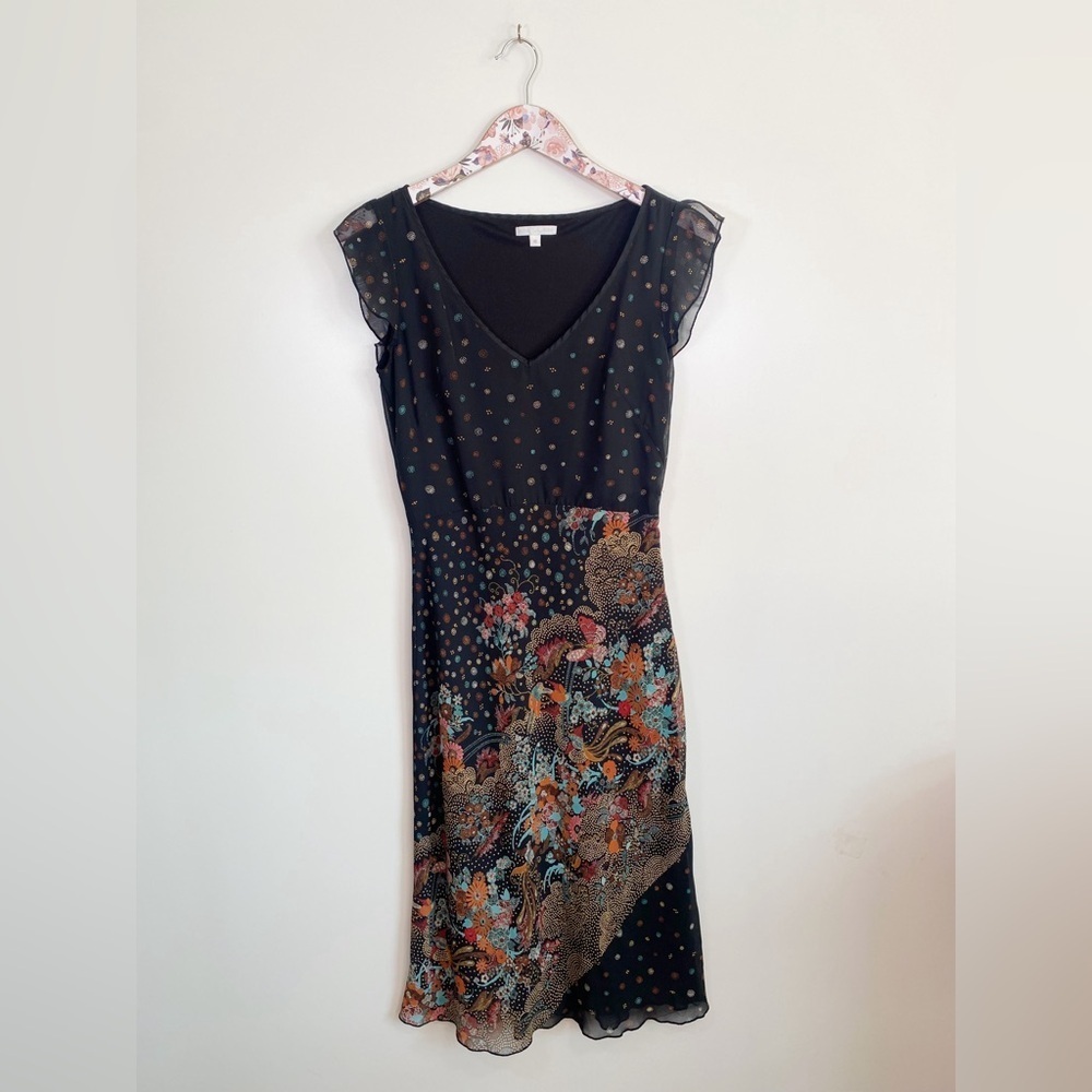CALME Midi Dress Y2K Black Orange Blue Green Floral Size XS Devan